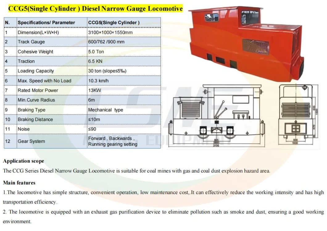 Ccg Series Diesel Mining Explosion-Proof Narrow Gauge Small Locomotive