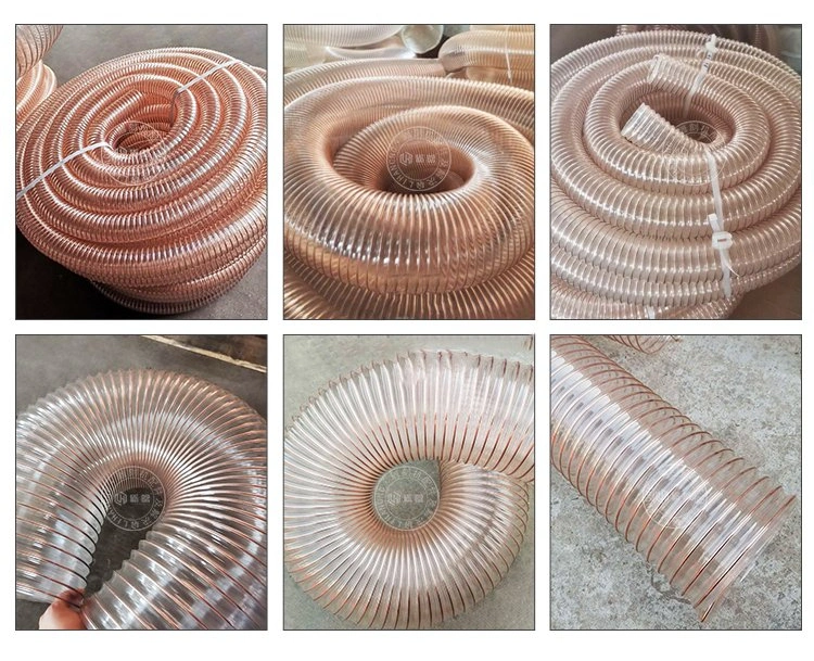 Vacuum Cleaner PU Polyurethane Ventilation Vacuum Air Duct Hose/PU Flexible Suction Hose Pipe PVC Flexible PU Steel Wire Dust Collection for CNC Router